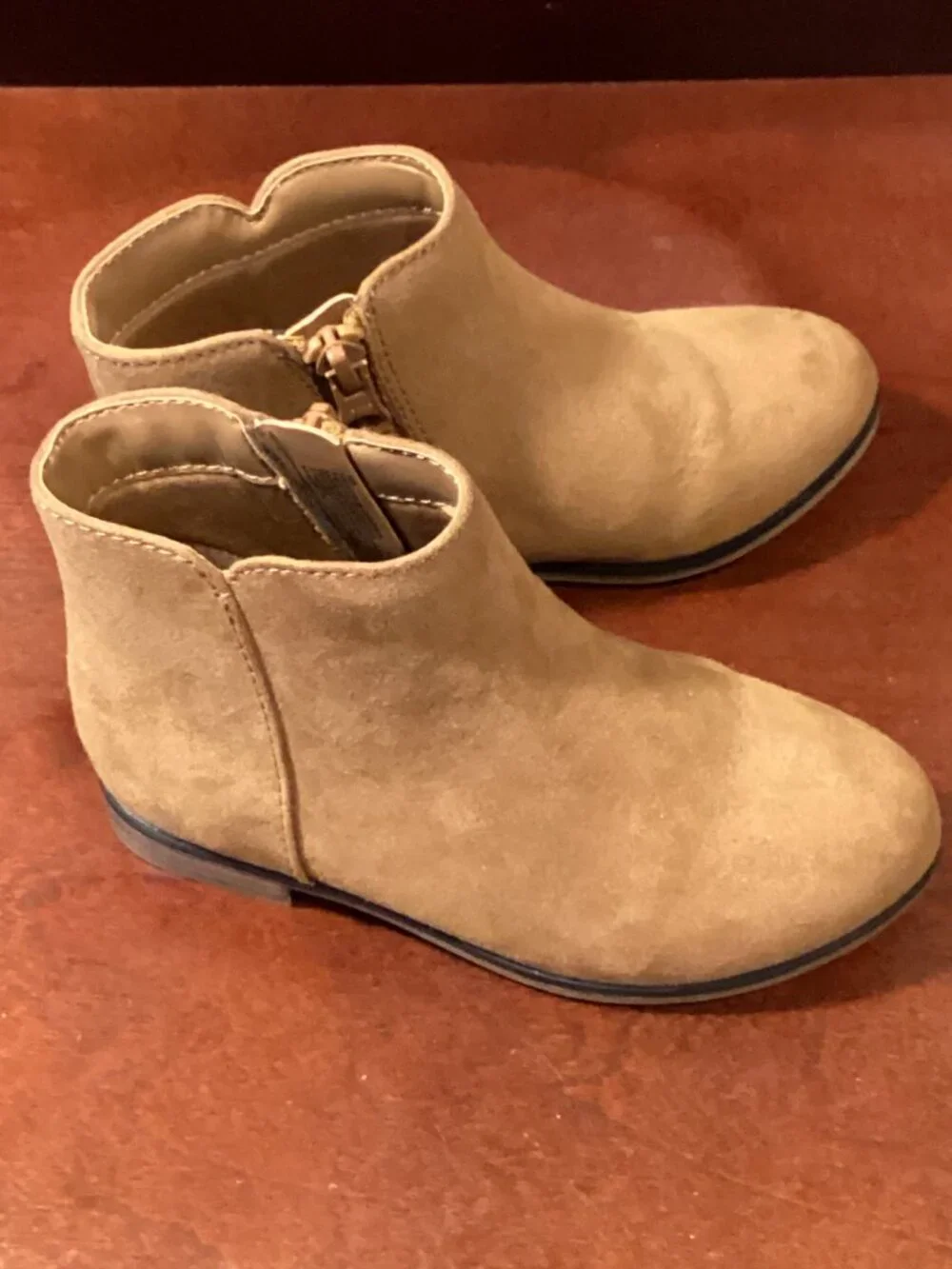 Tan Faux Suede Ankle Booties with Side Zipper